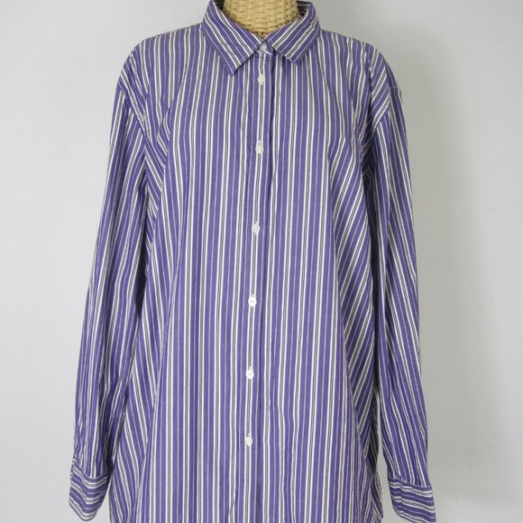 Chaps Womens Plus 3X Purple Striped Long Sleeve Button Blouse Shirt Cotton - Picture 4 of 10